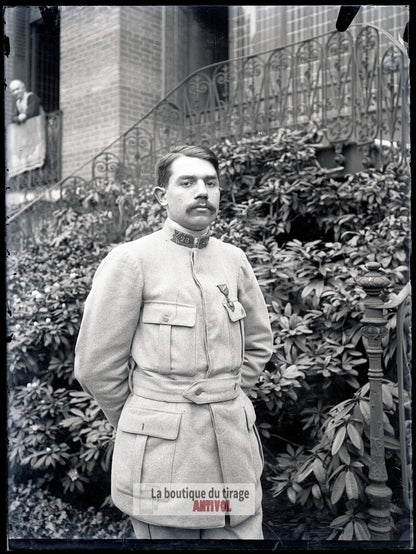 Officier du 26ᵉ régiment, soldat, plaque verre, photo ancienne, négatif 9x12 cm