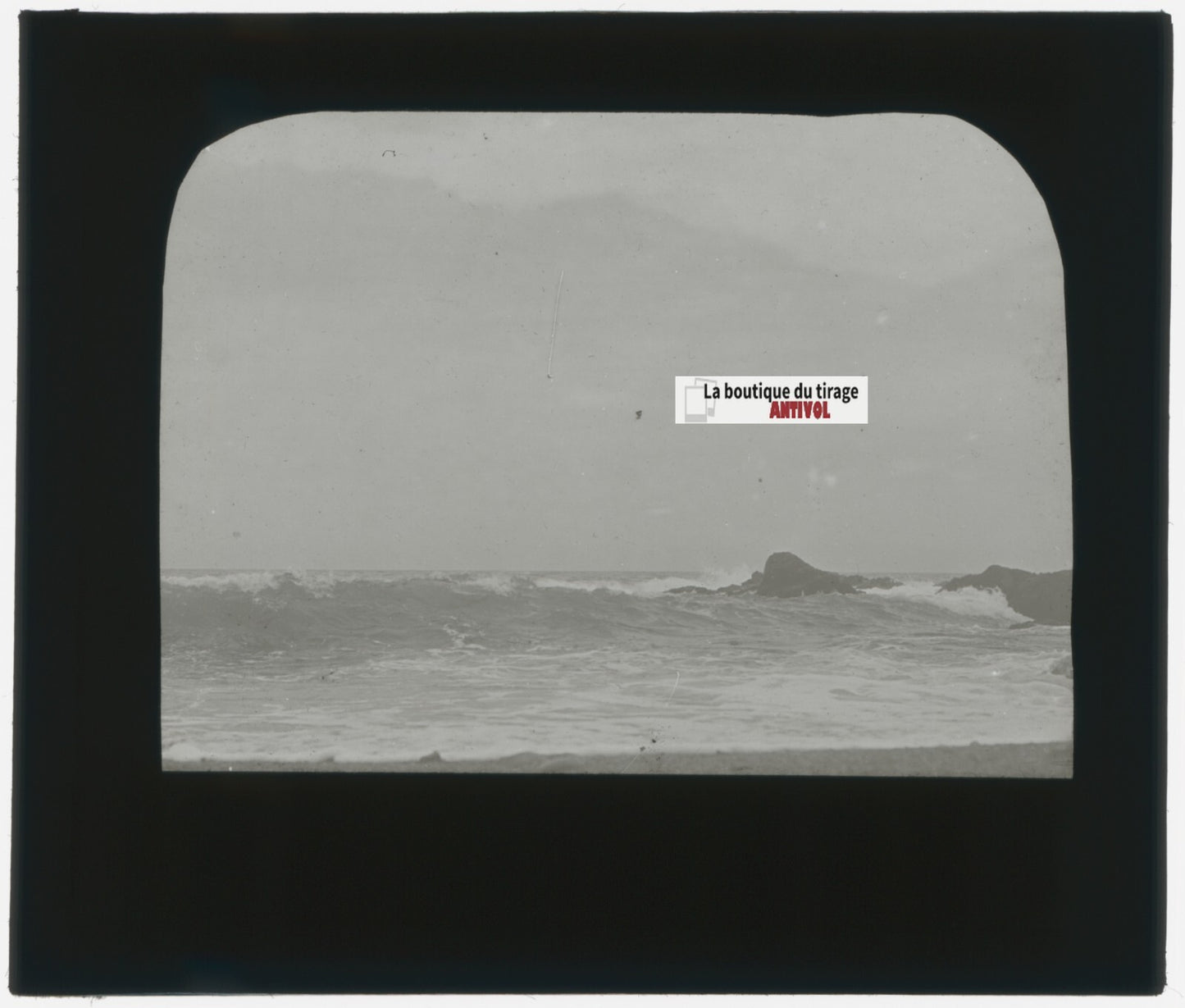Paysage, mer, vague, photo ancienne plaque de verre, positif 8,5x10 cm
