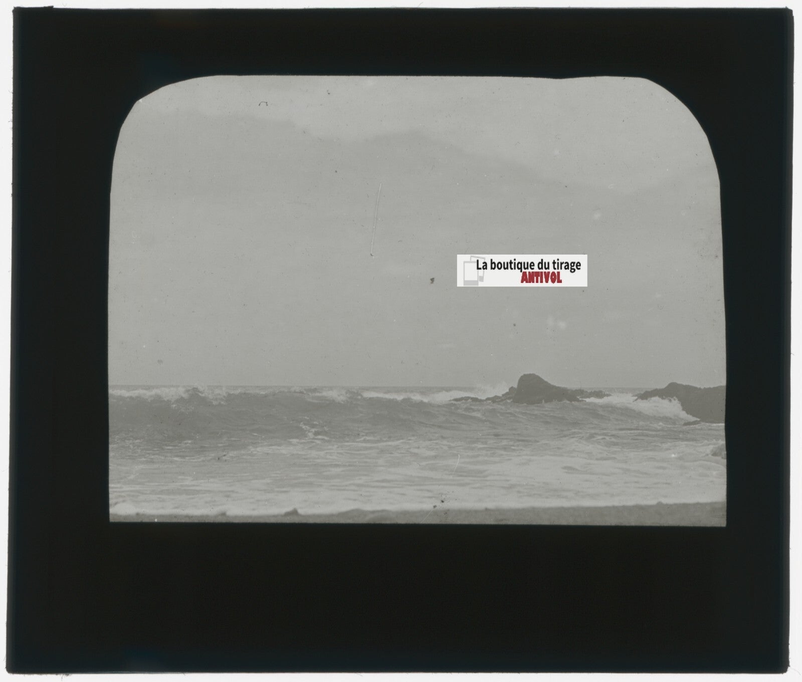 Paysage, mer, vague, photo ancienne plaque de verre, positif 8,5x10 cm