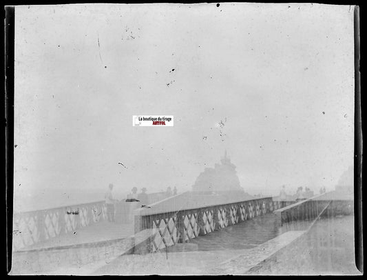 Rocher de la Vierge, Biarritz, Plaque verre photo, négatif noir & blanc 6x8 cm