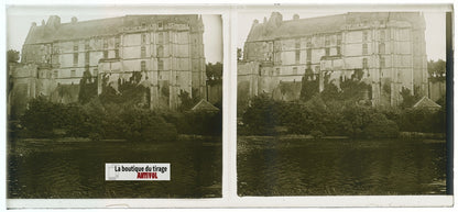 Château de Châteaudun, plaque verre, photo stéréoscopie, noir & blanc 6x13 cm