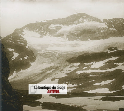 Mont Perdu Pyrénées, plaque verre, photo ancienne stéréo, noir & blanc 6x13 cm