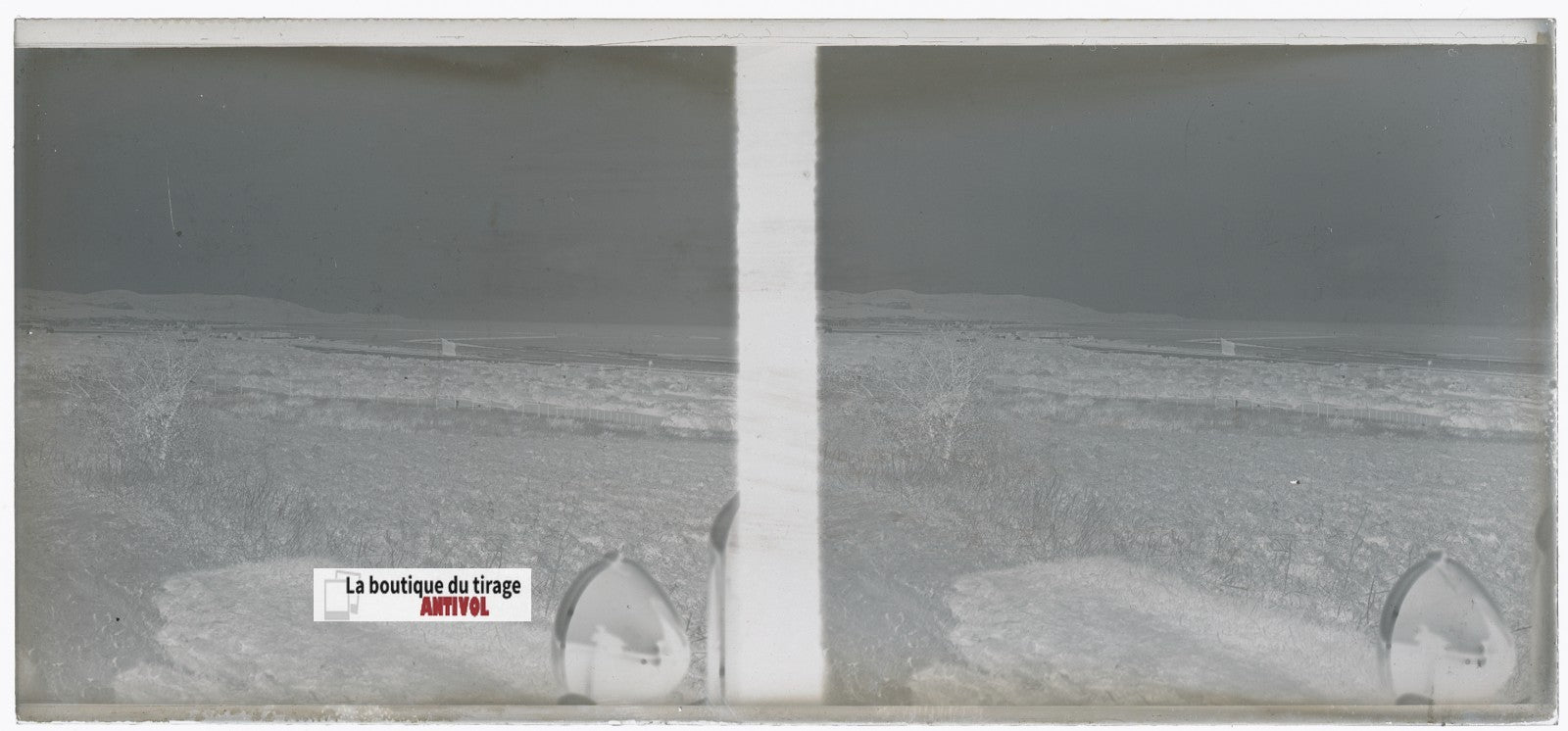 Algérie, paysage mer, plaque verre, photo stéréo, négatif N&B 6x13 cm