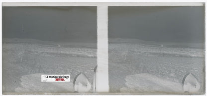 Algérie, paysage mer, plaque verre, photo stéréo, négatif N&B 6x13 cm