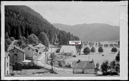 Plaque verre photo, négatif noir & blanc 9x14 cm, hôtel du lac, Longemer, Vosges