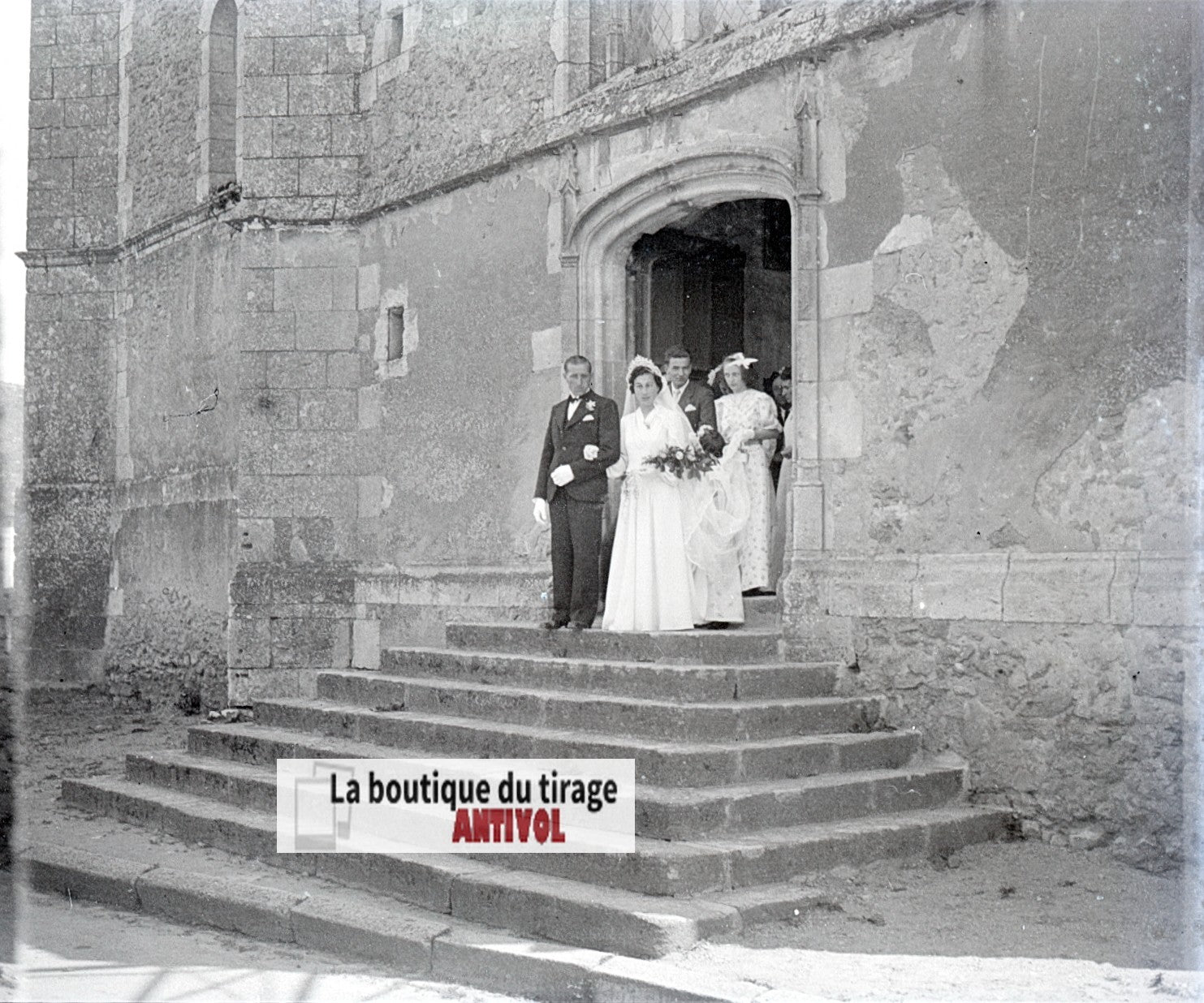 Mariage, village France, plaque verre, photo ancienne, négatif N&B 6x13 cm