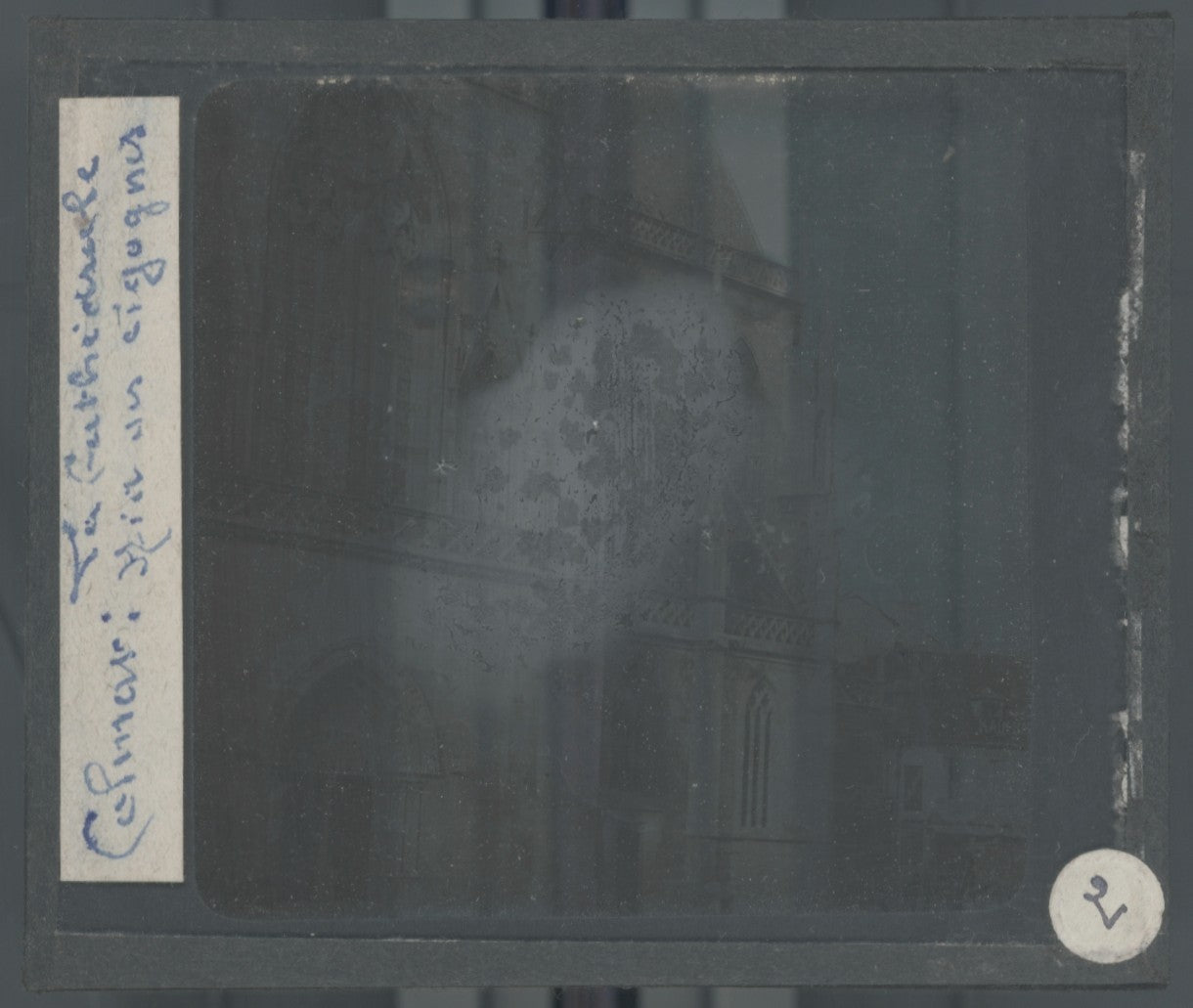 Cathédrale Colmar, photo plaque verre, noir & blanc, positif 8,5x10 cm