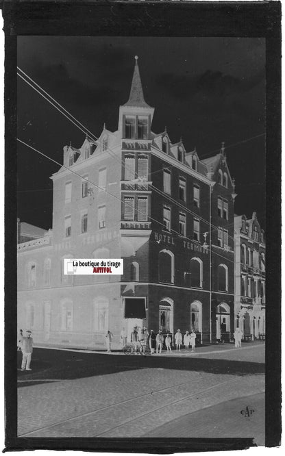 Hayange, hôtel Terminus, Plaque verre photo, négatif noir & blanc 9x14 cm