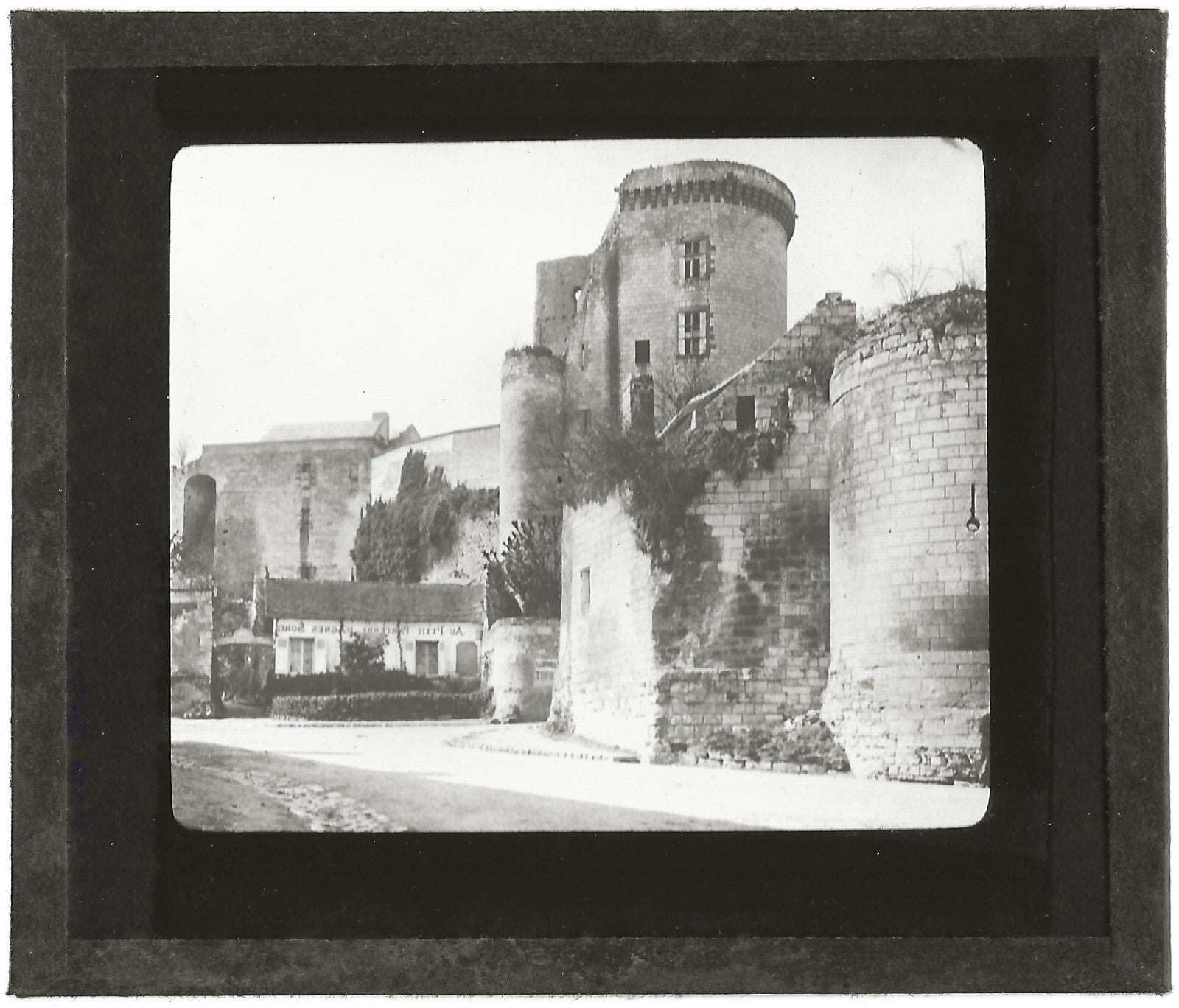 Tour Louis XI, Loches, photo ancienne plaque de verre, positif 8,5x10 cm