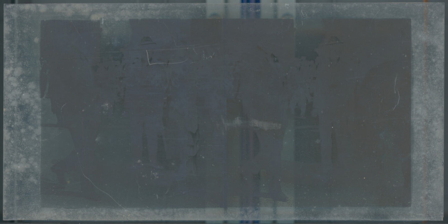 Scène de vie, Longchamp, Paris, plaque verre stéréoscopique, positif 8,5x17 cm