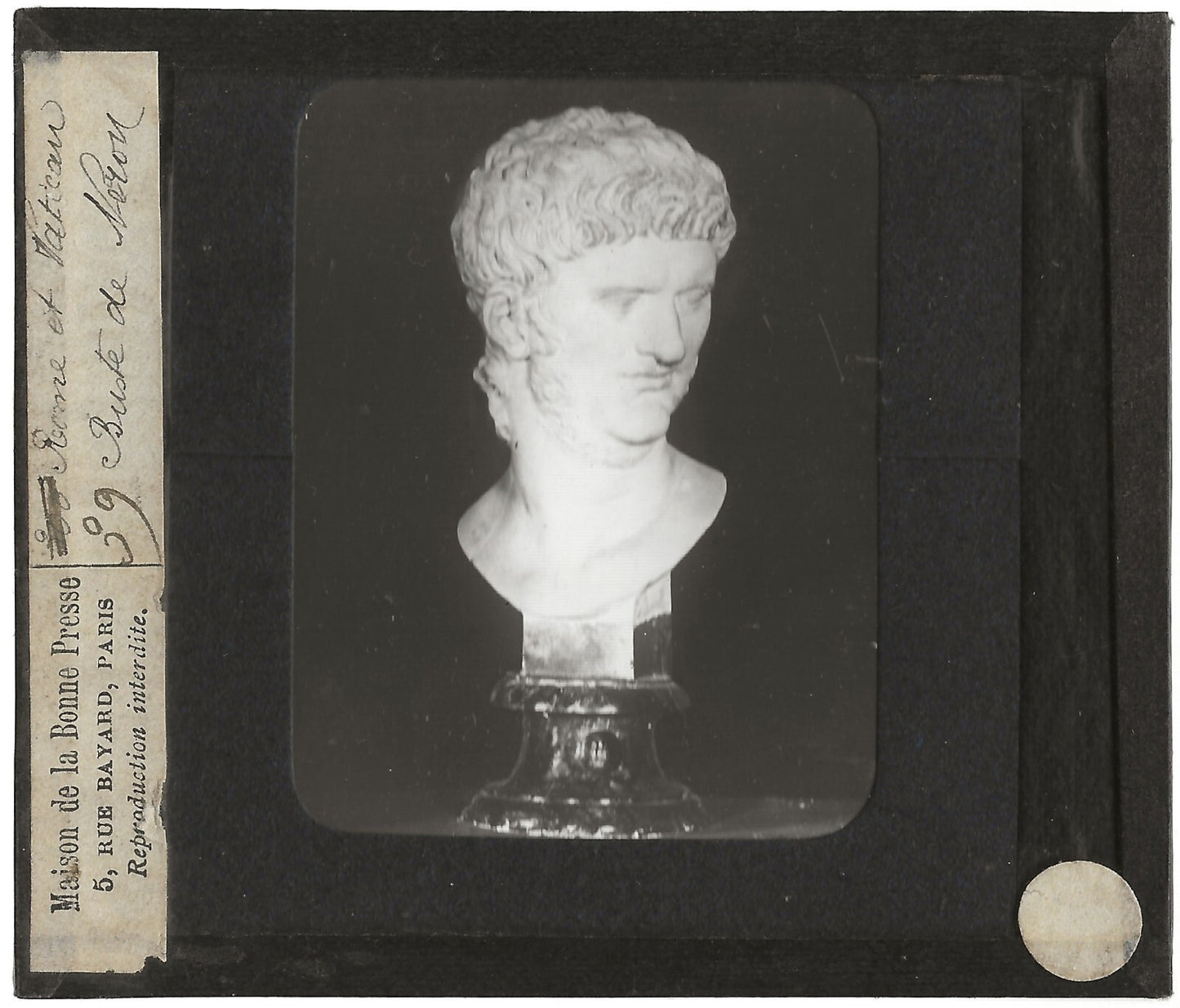 Buste de Néron, Rome et Vatican, photo plaque de verre, positif 8,5x10 cm