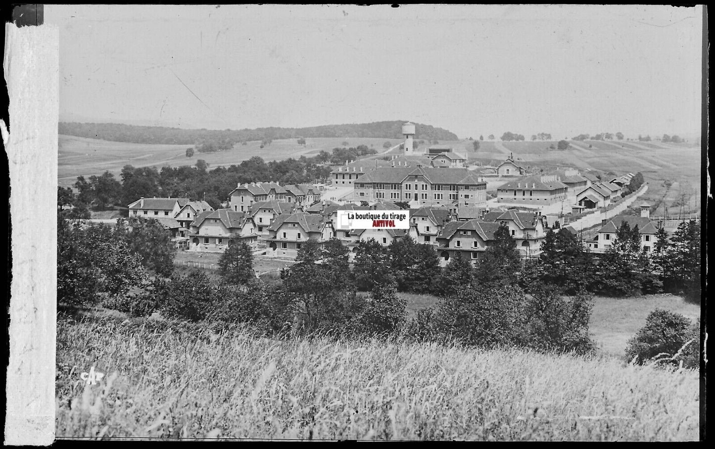 Plaque verre photo négatif noir & blanc 9x14 cm, camp militaire Langensoultzbach