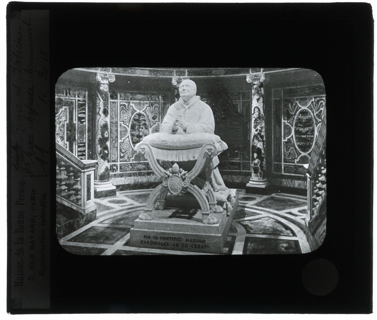 Statue de Pie IX, Rome, photo ancienne plaque de verre, positif 8,5x10 cm