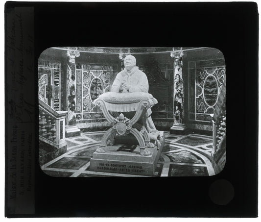 Statue de Pie IX, Rome, photo ancienne plaque de verre, positif 8,5x10 cm