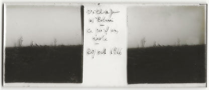 Estrées bombardement WW1, Plaque verre stéréo, positif noir & blanc 4,5x10,7 cm