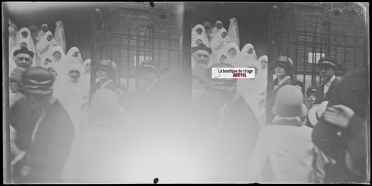 Famille, fête, stéréoscopie, photo ancienne plaque verre, négatif 9x18 cm