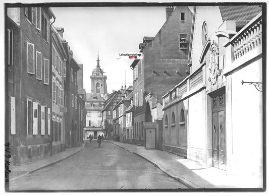 Plaque verre photo ancienne positif noir & blanc 13x18 cm Colmar rue France