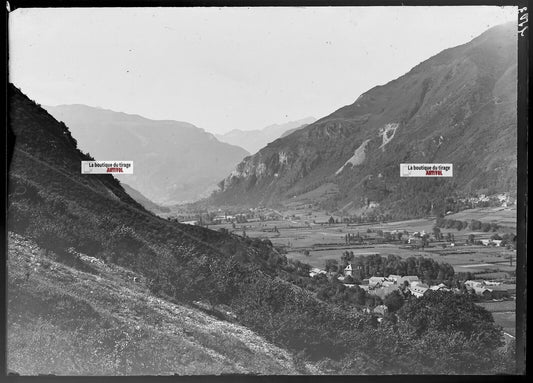 Plaque verre photo ancienne négatif noir et blanc 13x18 cm Bielle montagne