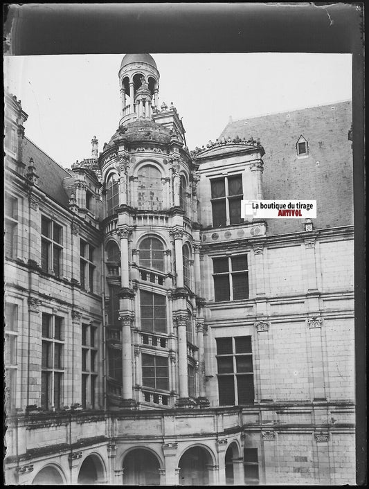 Château de Chambord, Plaque verre photo ancienne, négatif noir & blanc 9x12 cm