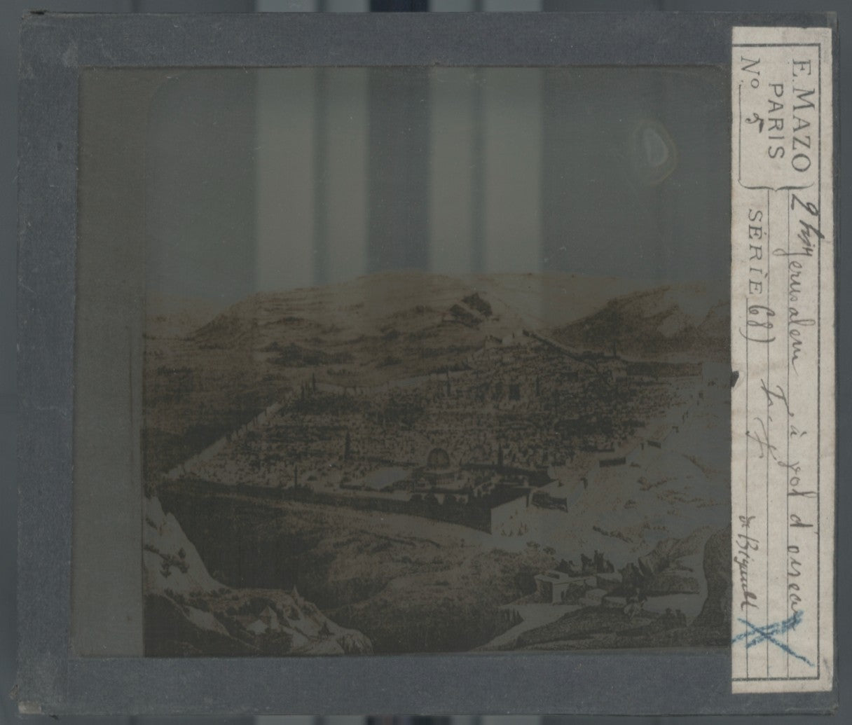 Jérusalem, dessin, photo plaque verre, noir & blanc, positif 8,5x10 cm