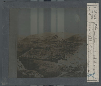 Jérusalem, dessin, photo plaque verre, noir & blanc, positif 8,5x10 cm