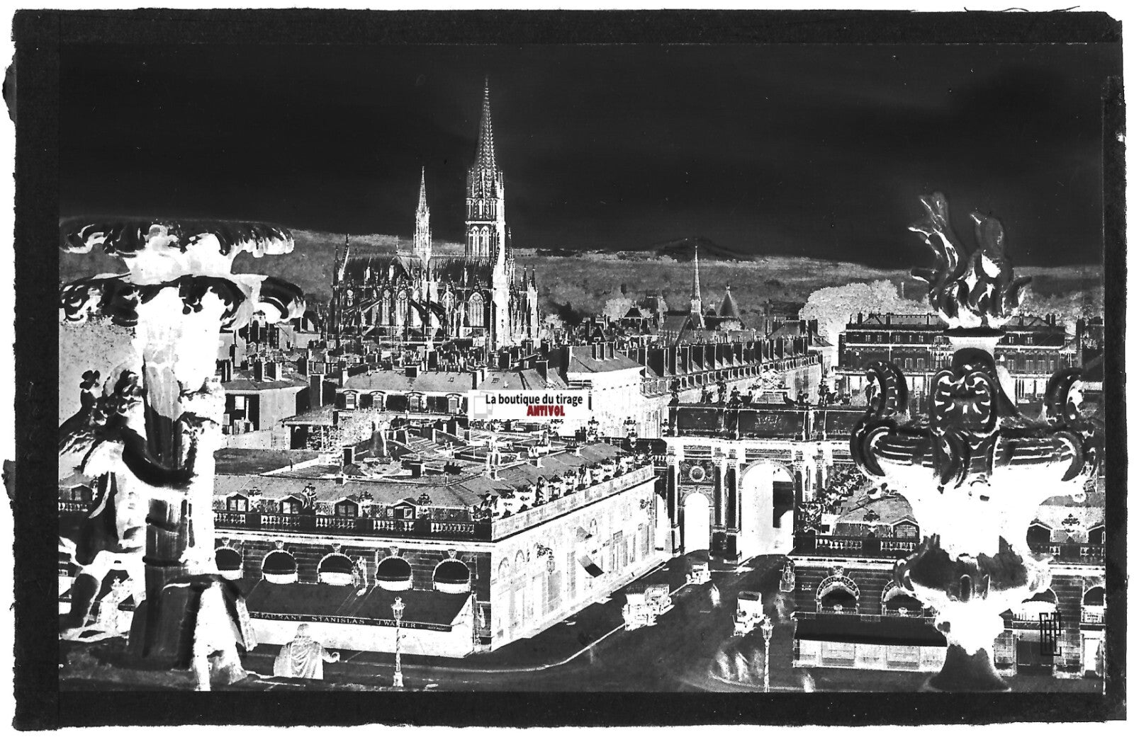Plaque verre photo, négatif noir & blanc 9x14 cm, place Stanislas Nancy, France