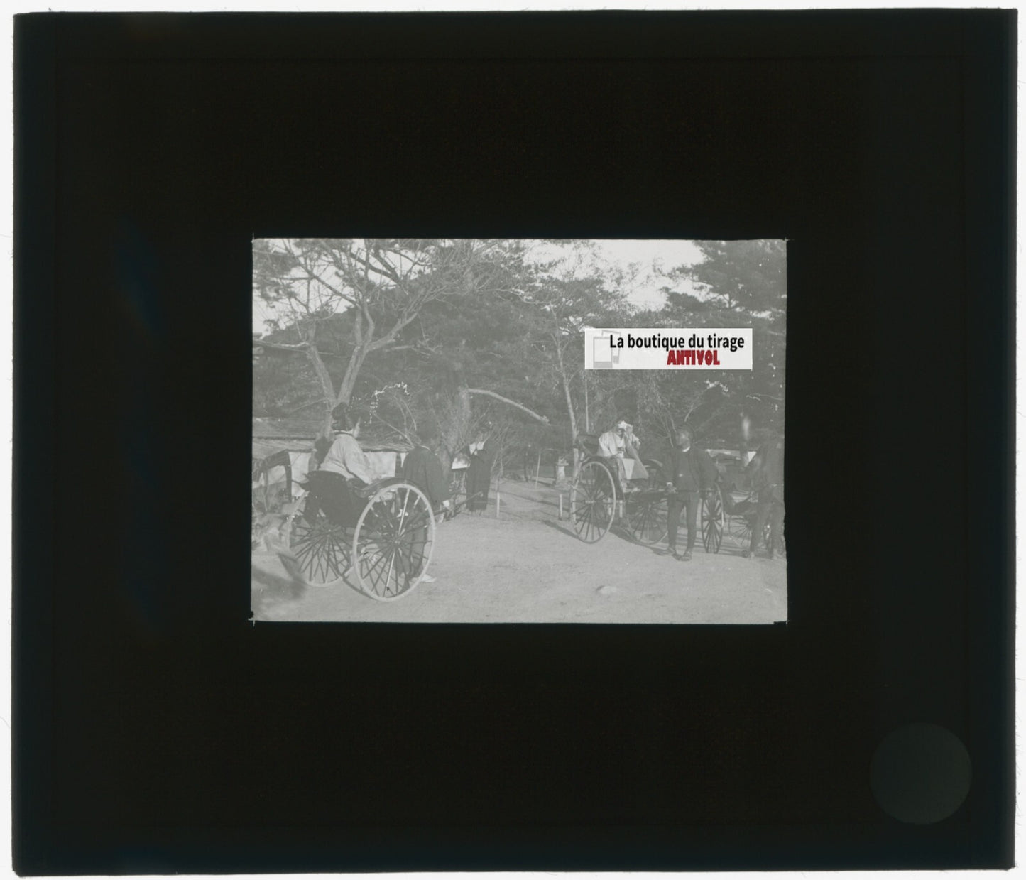 Asie, Japon, Rickshaws, photo plaque verre, noir & blanc, positif 8,5x10 cm