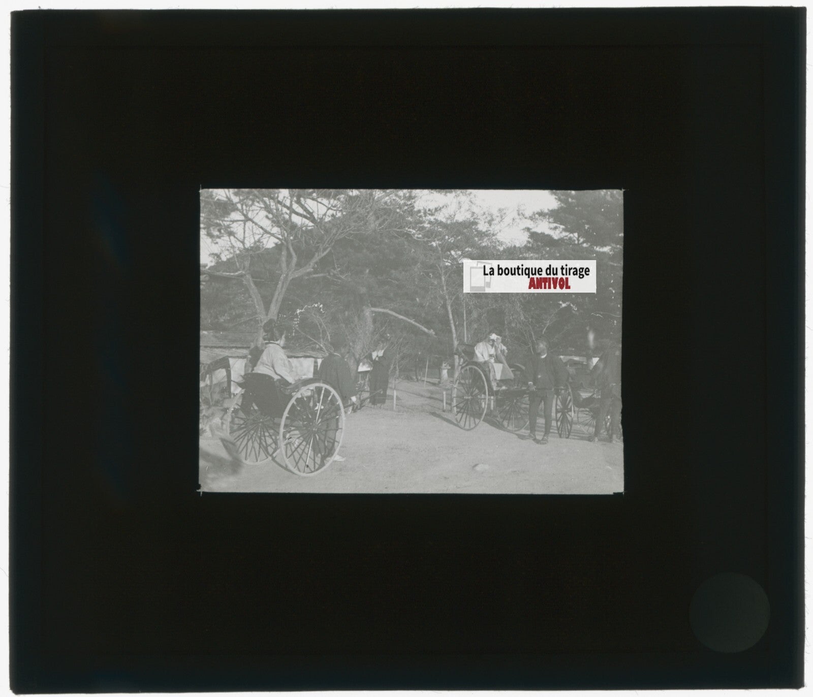 Asie, Japon, Rickshaws, photo plaque verre, noir & blanc, positif 8,5x10 cm