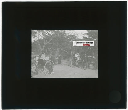 Asie, Japon, Rickshaws, photo plaque verre, noir & blanc, positif 8,5x10 cm