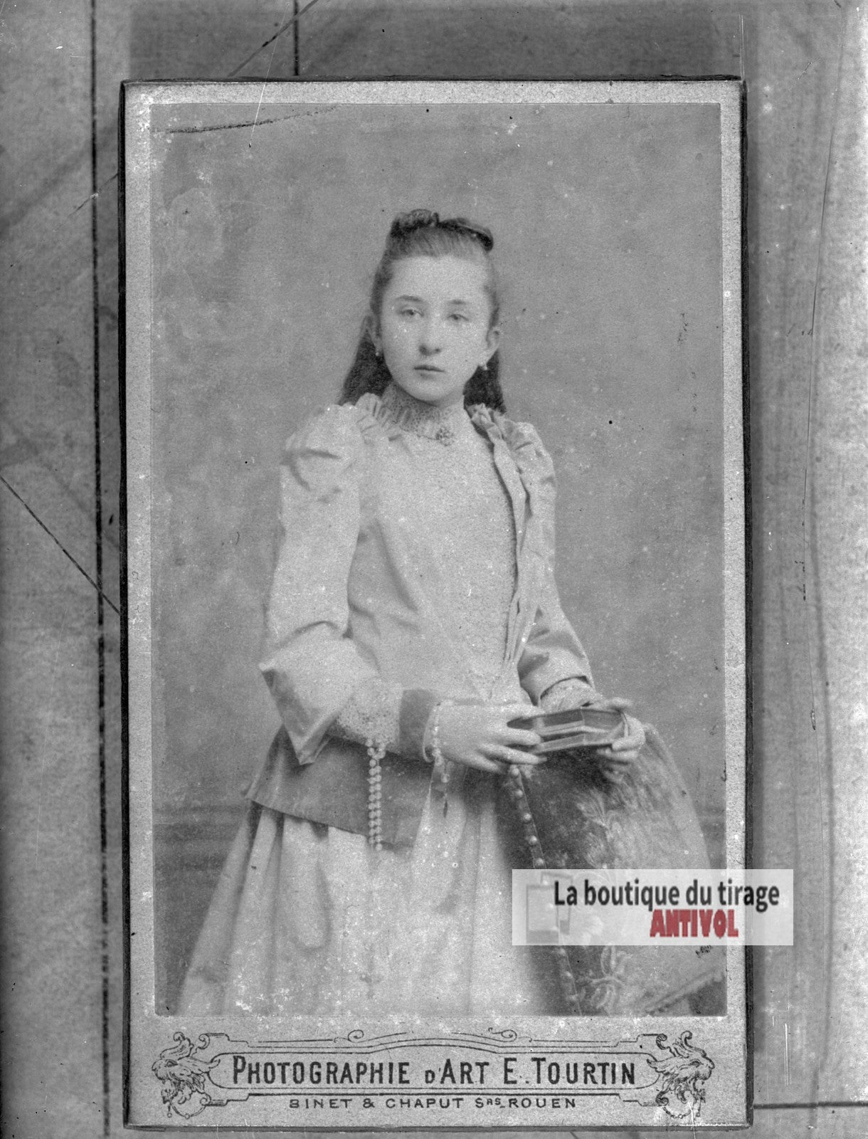 Portrait d'une jeune fille, robe, plaque verre photo ancienne, négatif 9x12 cm