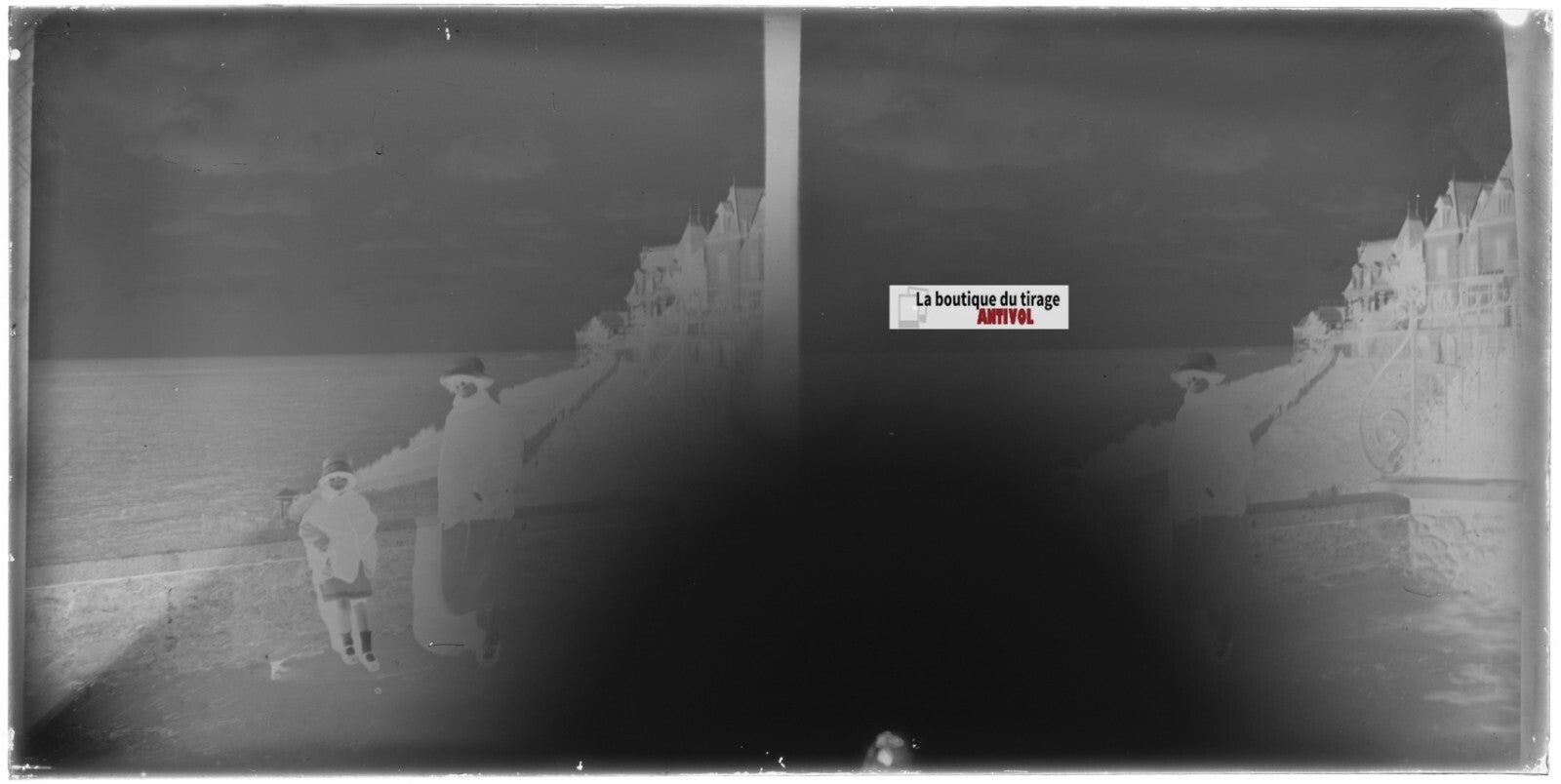 Normandie, mer paysage, stéréoscopie plaque ancienne verre, négatif 9x18 cm