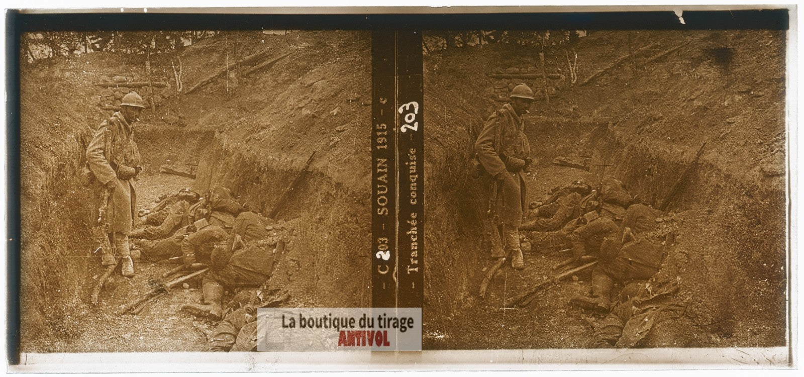 Souain 1915, tranchée, guerre WW1, plaque verre photo ancienne stéréo 6x13 cm