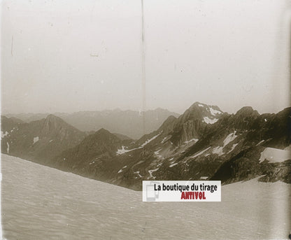 Col des Gourgs-Blancs, Pyrénées, plaque verre, photo stéréo, N&B 6x13 cm