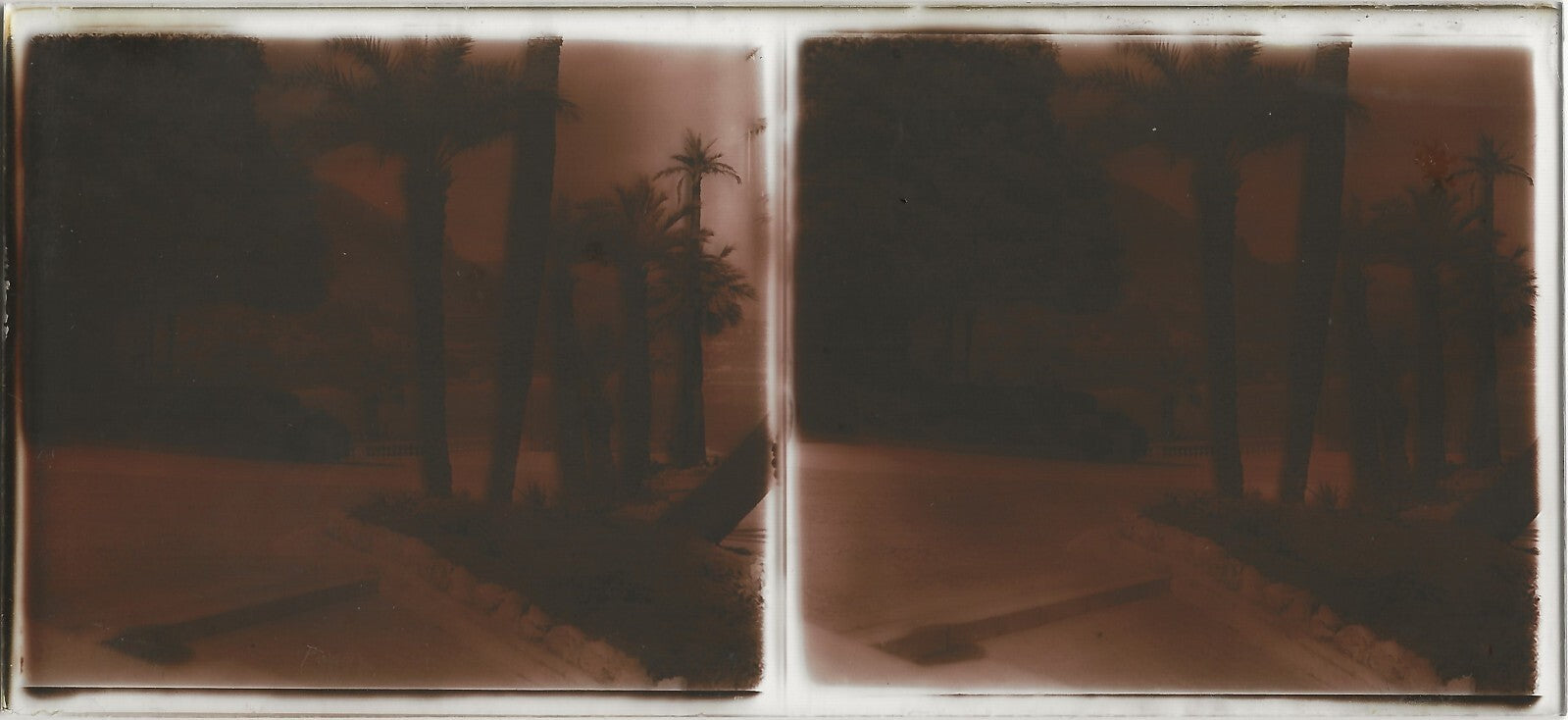 Côte d'Azur, Plaque verre photo ancienne stéréo, positif noir & blanc 6x13 cm