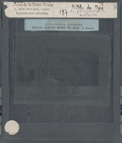 Pharisien et le publicain, Bible Doré, dessin, plaque verre, positif 8,5x10 cm