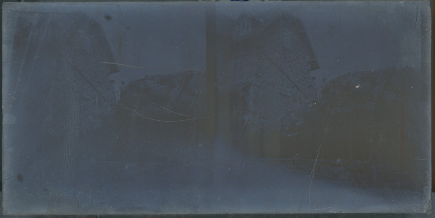 Normandie, maison village, stéréoscopie plaque ancienne verre, négatif 9x18 cm