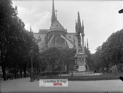 Cathédrale Notre-Dame de Paris, plaque verre, photo ancienne, négatif 9x12 cm