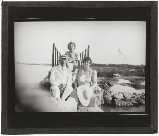 Valras-Plage, promenade, photo ancienne plaque de verre, positif 8,5x10 cm