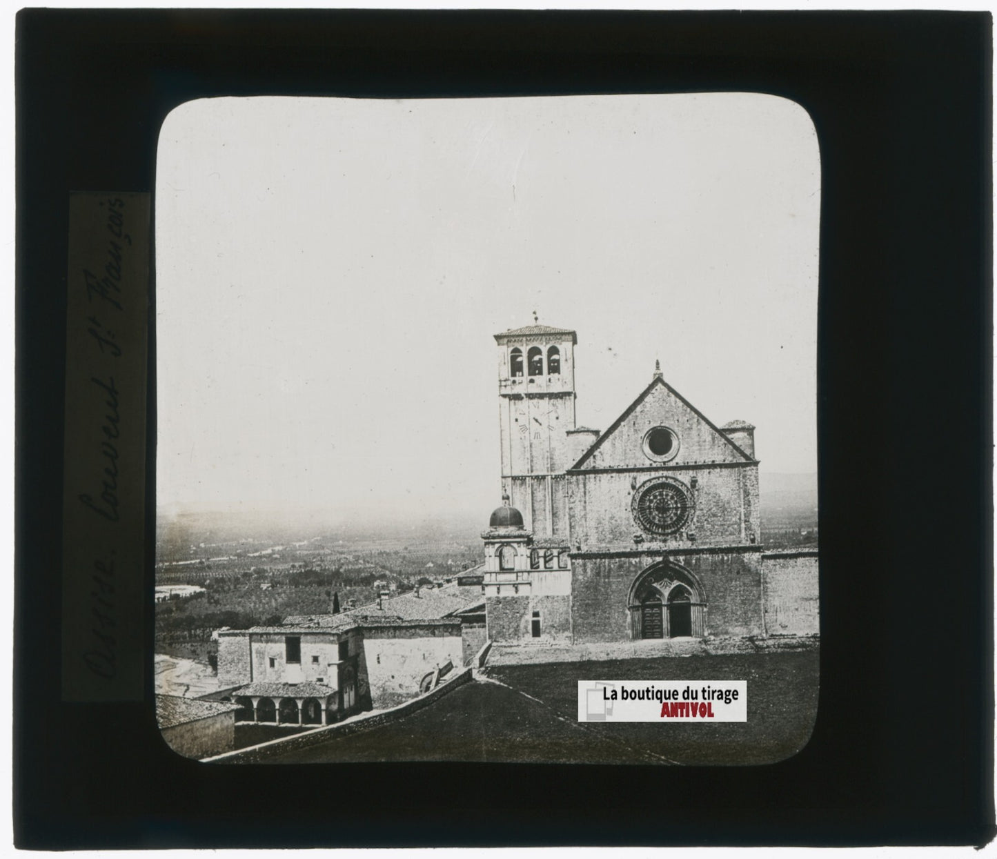 Assise, Ombrie, Italie, photo plaque verre, noir & blanc, positif 8,5x10 cm