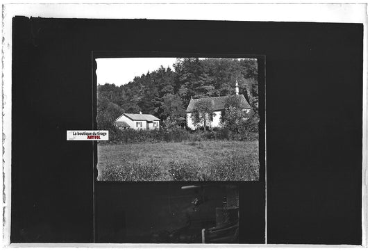 Chapelle, France, Plaque verre photo ancienne, positif noir & blanc 9x12 cm