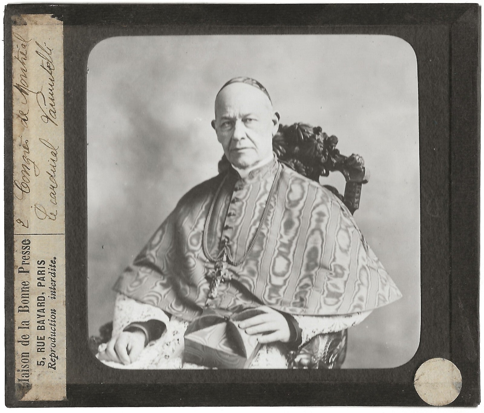 Cardinal Vannutelli, photo ancienne plaque de verre, positif 8,5x10 cm
