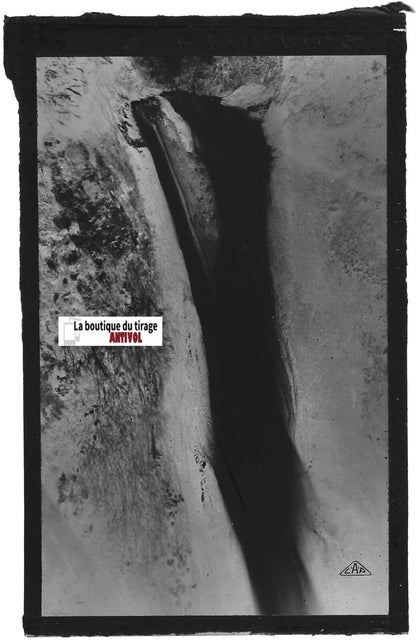 Plaque verre photo négatif noir & blanc 9x14 cm, Cascade du Plat à Barbe, eau