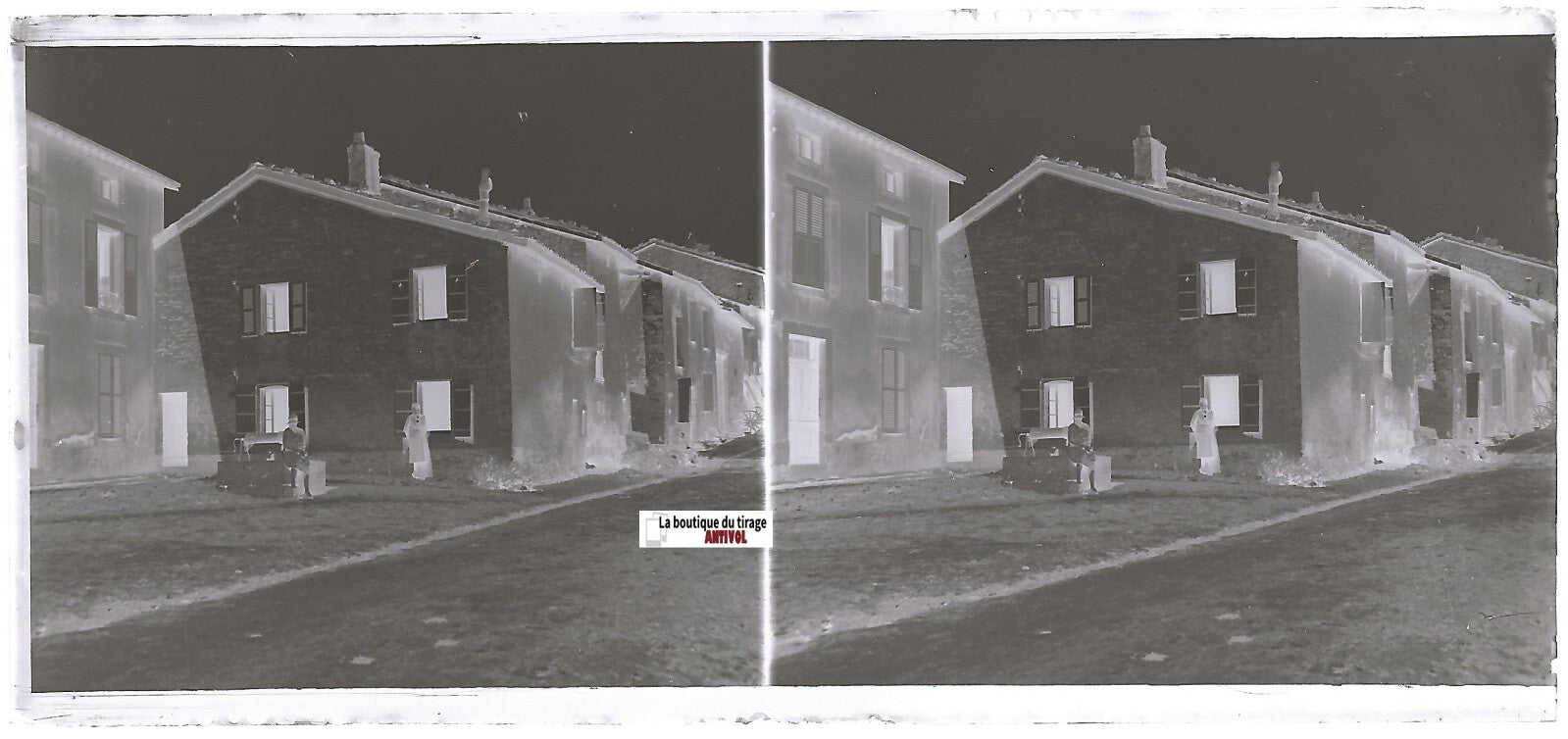 Village, France, Plaque verre photo stéréoscopique, négatif noir & blanc 6x13 cm
