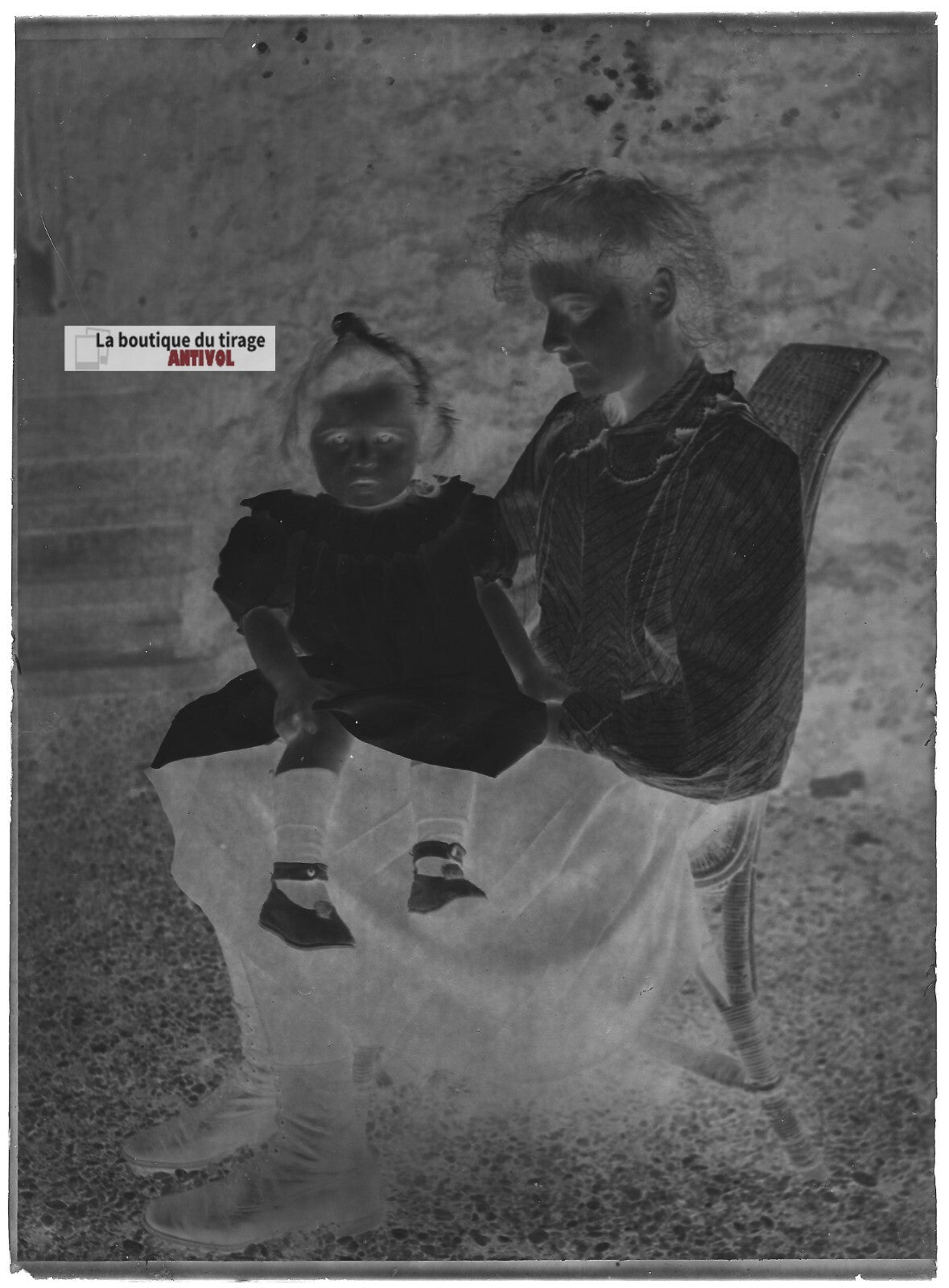Plaque verre photo ancienne négatif noir & blanc 13x18 cm filles enfant France