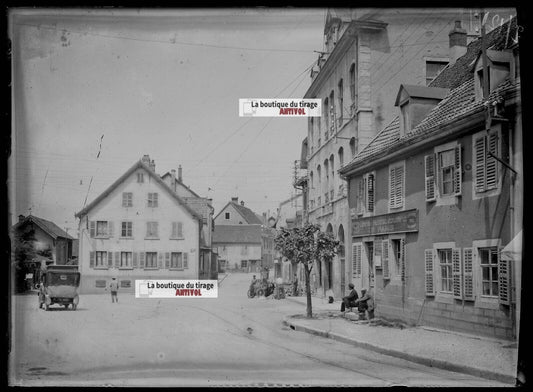 Plaque verre photo ancienne négatif noir et blanc 13x18cm Beaucourt voiture