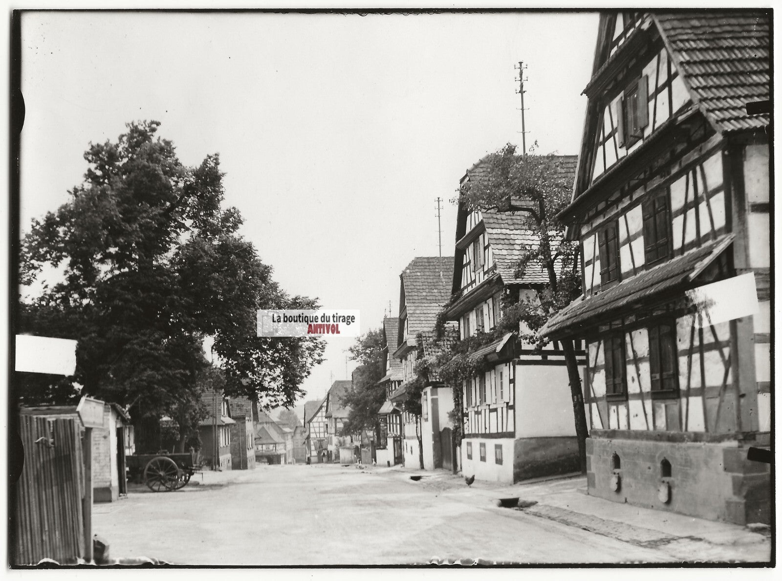 Plaque verre photo ancienne négatif noir et blanc 13x18 cm Hoffen village Alsace