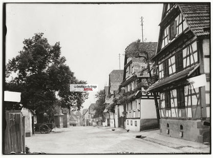 Plaque verre photo ancienne négatif noir et blanc 13x18 cm Hoffen village Alsace