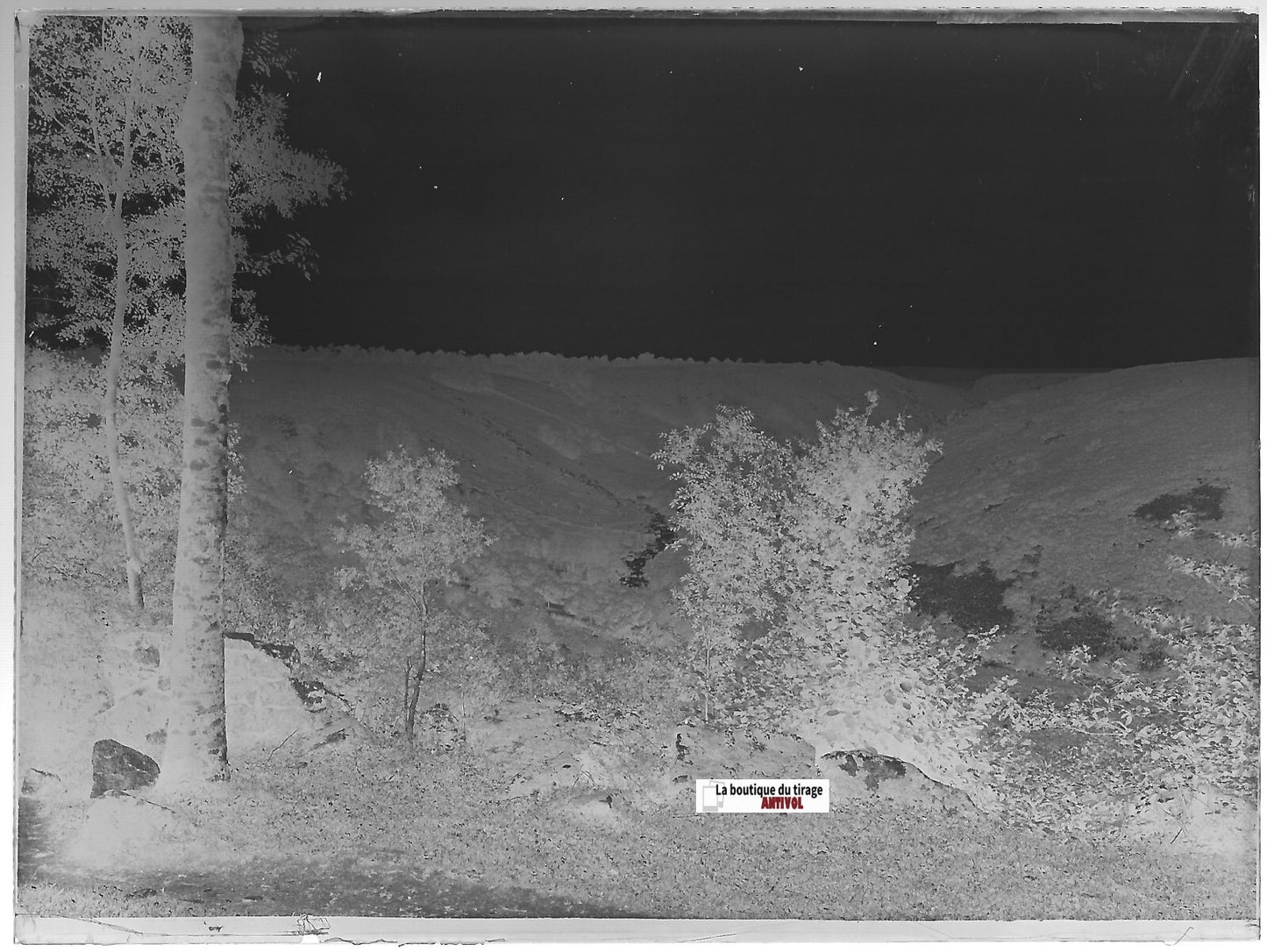 Paysage, France, Plaque verre photo ancienne, négatif noir & blanc 9x12 cm