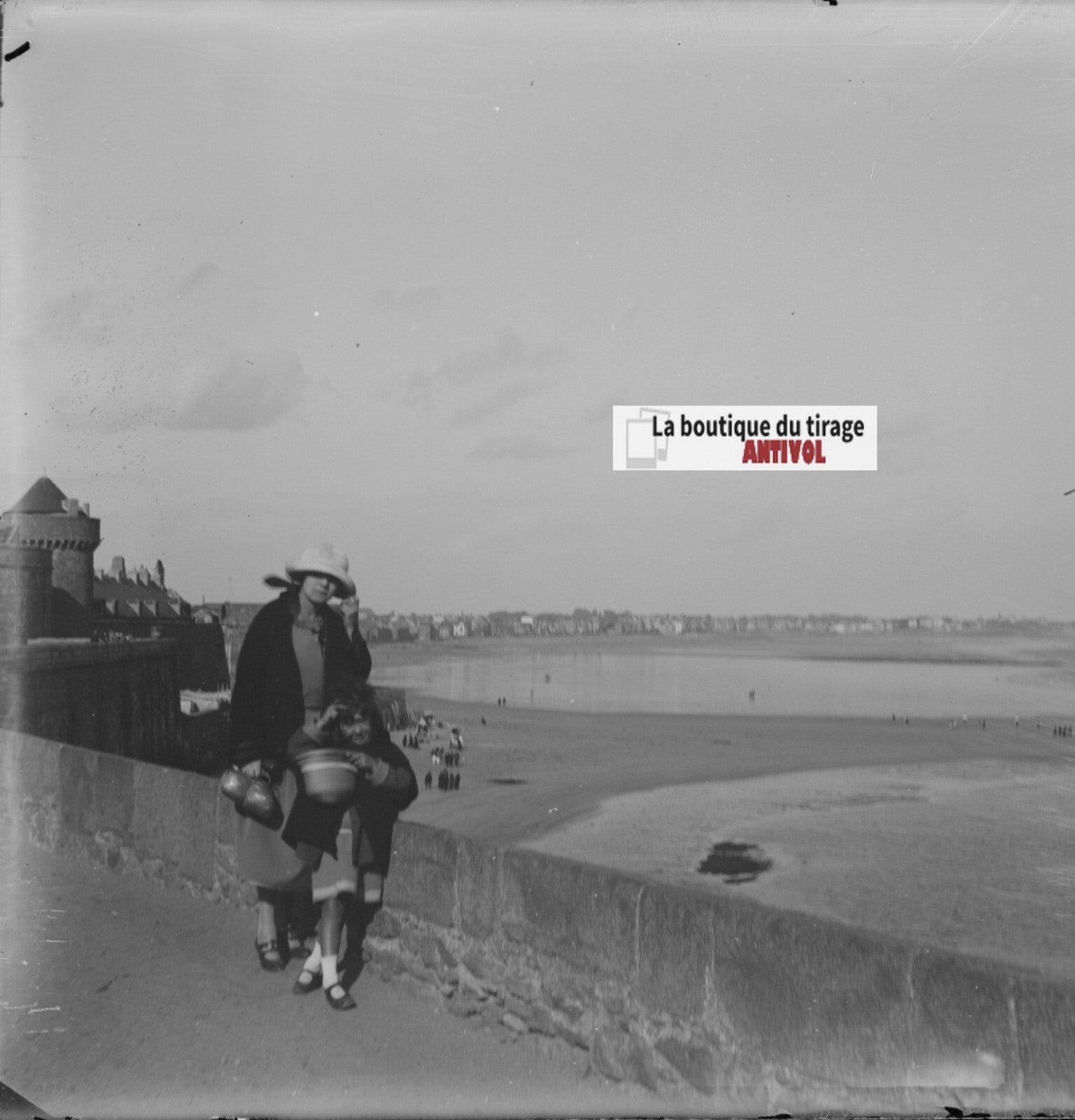 Les remparts Saint-Malo, Bretagne, plaque stéréo ancienne verre, négatif 9x18 cm