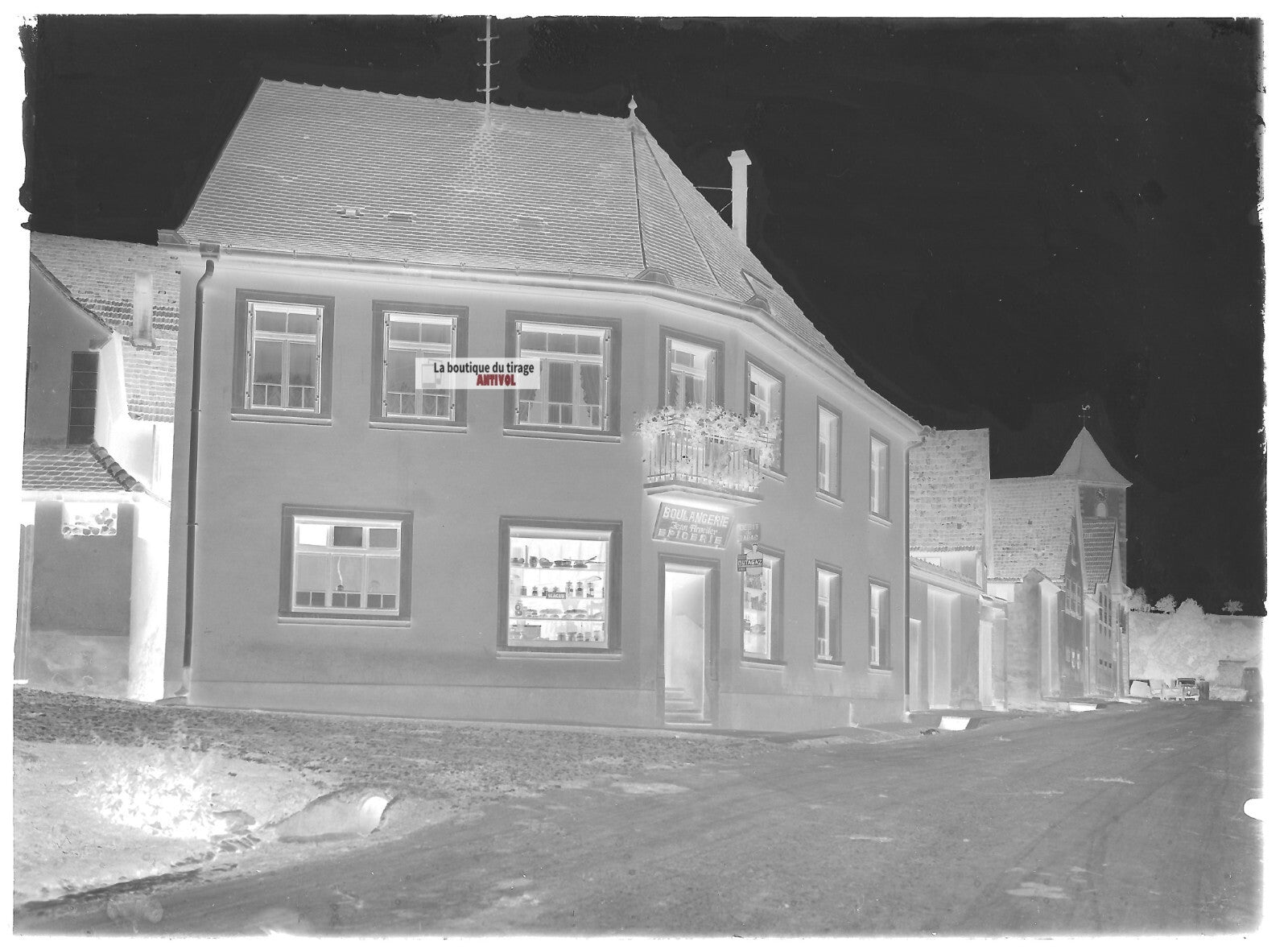Plaque verre photo ancienne négatif noir et blanc 13x18 cm boulangerie France